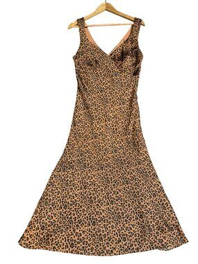American Eagle Leopard Print V-Neck Sleeveless Slip Dress Brown Size Small